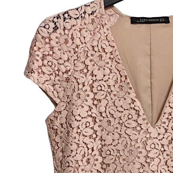 NWOT Zara Lace Overlay Mini Dress Size XS Light Pink Cap Sleeve Fairy - Picture 8 of 15